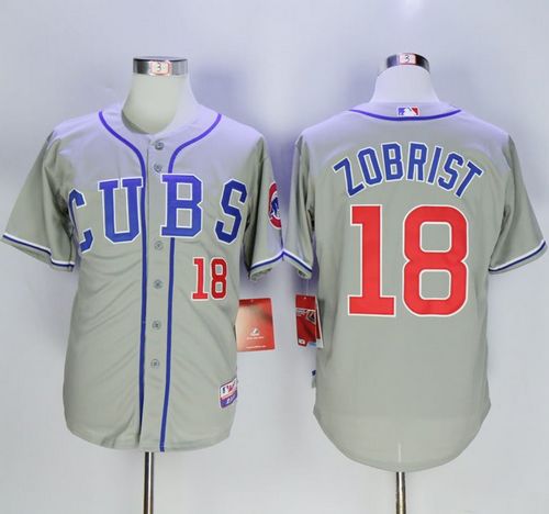 Cubs #18 Ben Zobrist Grey Alternate Road Cool Base Stitched MLB Jersey - Click Image to Close